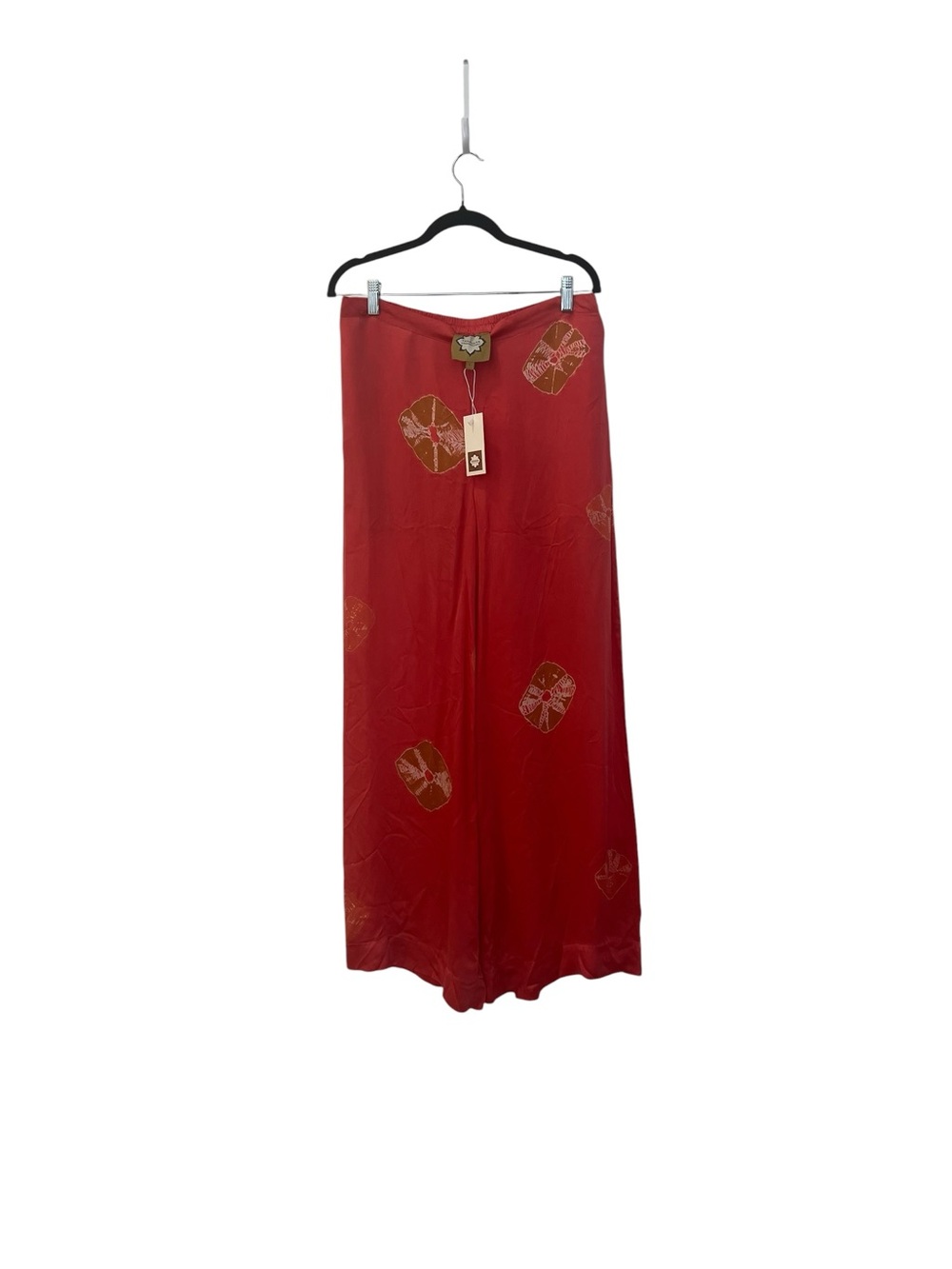 TANAVANA by Gloria de Valenzuela Coral Shibori Print Satin Palazzo Pants
